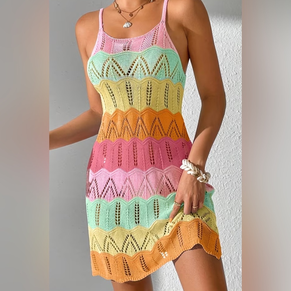Sherbet Striped Crochet Mini Dress - Pastel Stripe